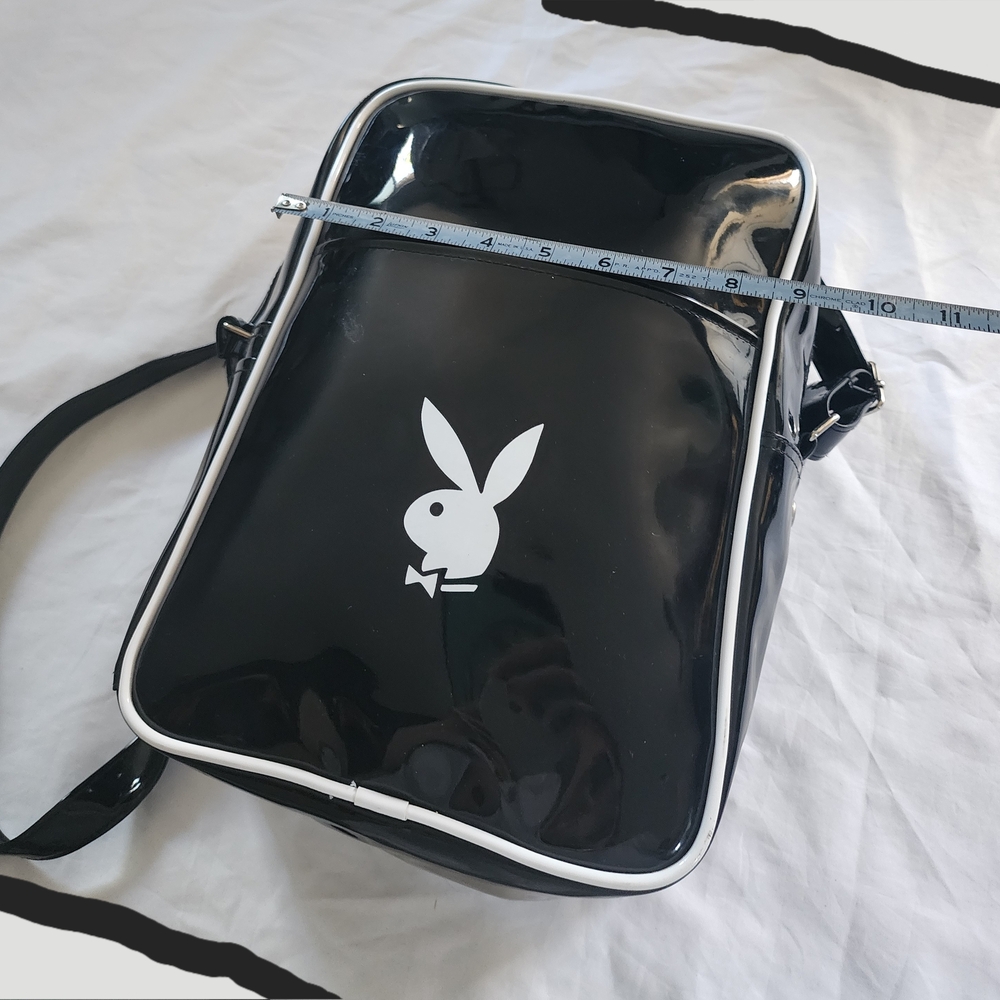 Playboy Black Vinyl Crossbody Bag with White Trim - Picture 7 of 9